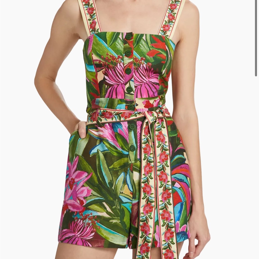 Farm Rio Jardin De Reve Floral Tie-Waist Romper